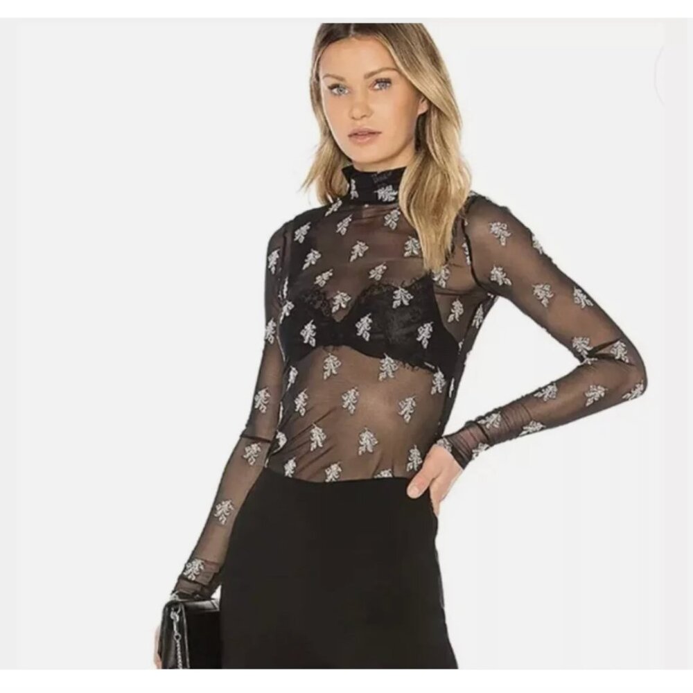 Cinq a Sept Kayden Mesh Turtleneck - Black, Silver, XS